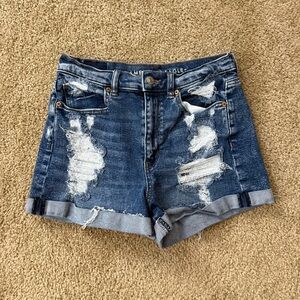 American Eagle Outfitters Women's Dark Blue Ripped Jean Shorts